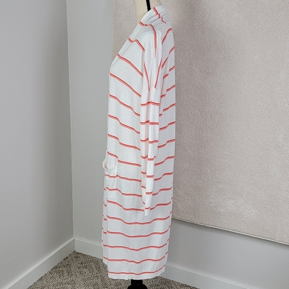 CAbi Orange And White Striped Stroll Long Open Face Cardigan/Duster Sweater Sz M - Picture 6 of 15